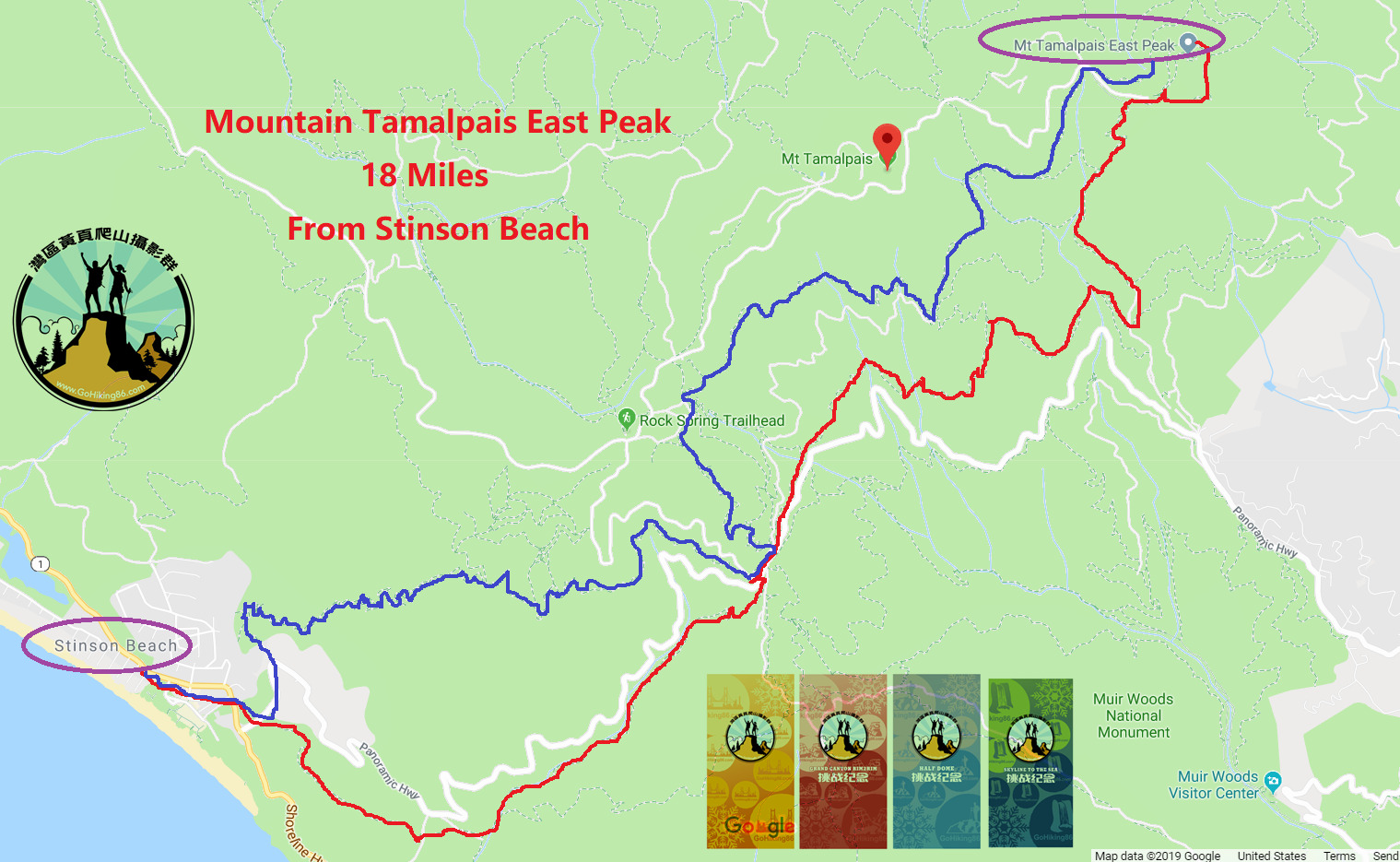 Mountain Tamalpais_East Peak_Stinson Beach_Trailmap